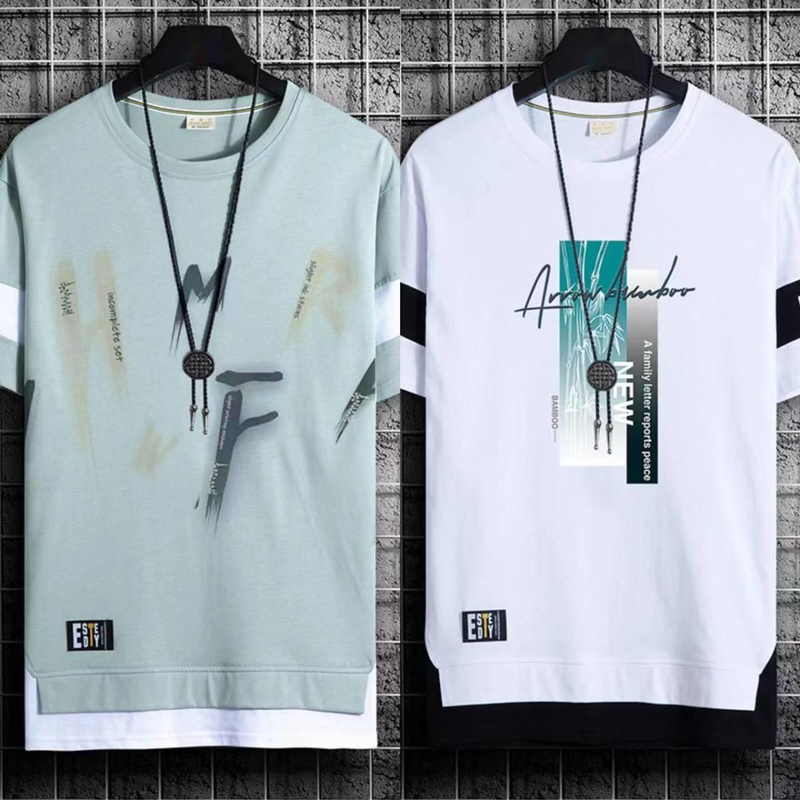 two-piece Short Trendy Brand Summer Casual Half Men's T-shirt Ice Silk Quick Drying 5/4 Medium Sleeved Clothes_voghion.com