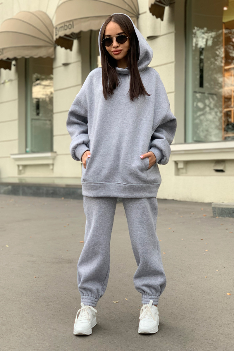 European and American autumn and winter new fashion solid color hooded sweatshirt casual two-piece set_voghion.com