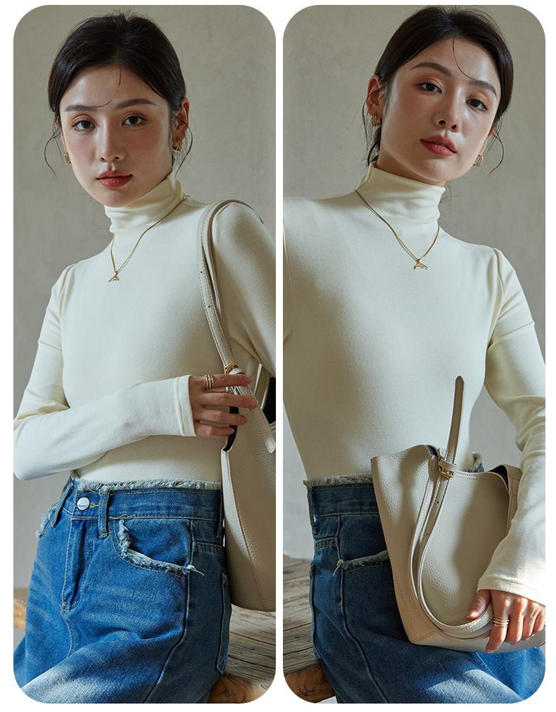 Women's Thermal Turtleneck T-Shirt Double-Sided Velvet Fleece Warm Base Layer Top For Casual & Layering_voghion.com
