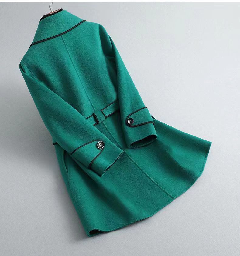 Elegante cappotto a mantella in misto lana double-face per donna - Trench oversize di media lunghezza con cintura, capospalla invernale caldo ed elegante_voghion.com