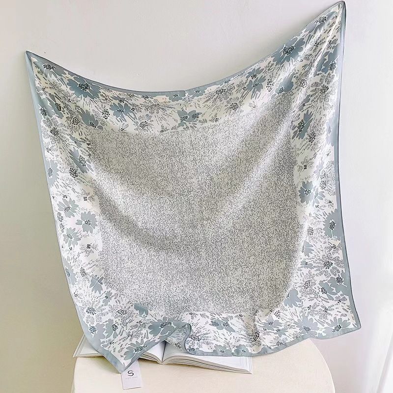90cm large twill silk Camellia series Korean printed square scarf women's spring and autumn shawl headband_voghion.com