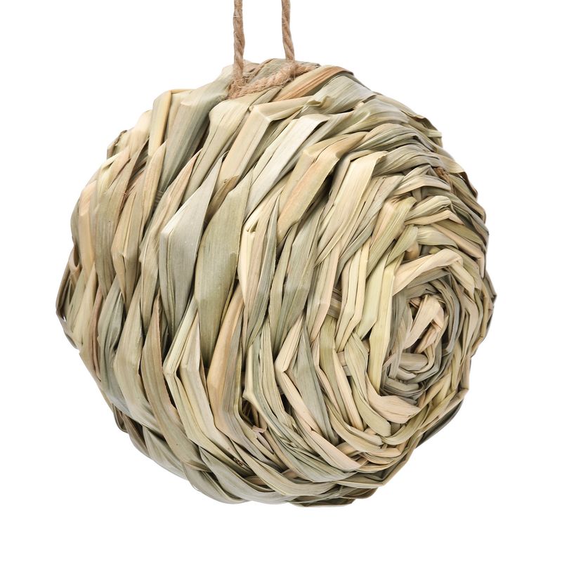 Jaula de pájaros de boca redonda con forma de bola tejida de paja, nido de pájaro, decoración de simulación para jardín al aire libre_voghion.com