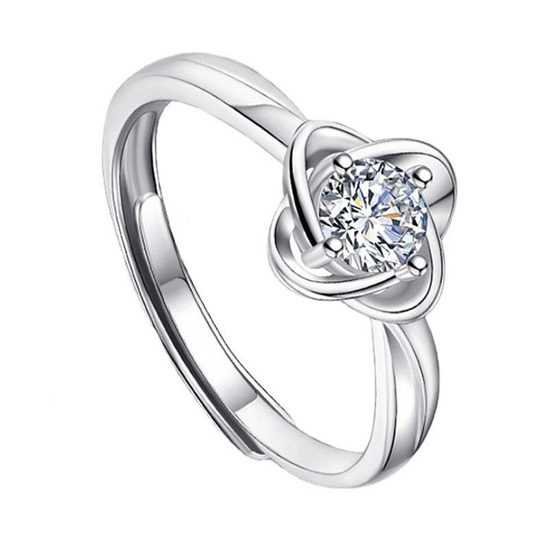 1 paio di anelli di coppia con cuore cavo e strass, per donna e uomo, alla moda, in argento, con zirconi lucidi, regolabili._voghion.com