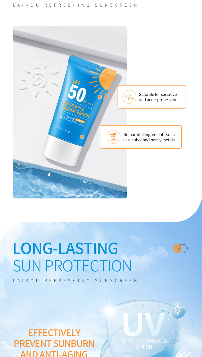 Päikesekaitsekreem Niisutav Värskendav Valgendav Päev Rasueritust Kontrolliv Päikesekaitsekreem Pleegitav Näohooldus SPF 50 plokk_voghion.com