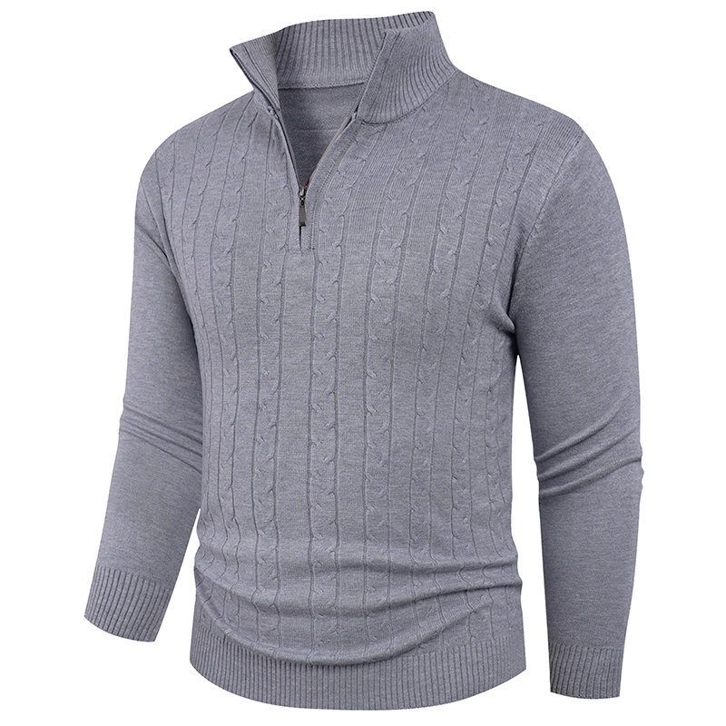 Stylischer Herren-Strickpullover mit halbem Reißverschluss – Atmungsaktiver und bequemer Pullover für die Freizeit und das Büro (Grau, Schwarz, Khaki, Kaffee)_voghion.com