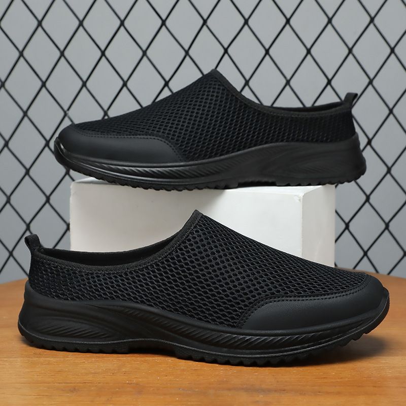 Unschlagbare Qualitätsschuhe für Herren im Sommer, flache Halbschuhe, ein Fuß, faul, atmungsaktiv und geruchlos, einfarbiges Mesh_voghion.com