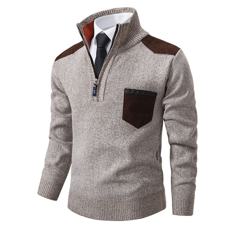 Men's Clothing autumn and winter men's stand up collar thickened sweater knitted pullover large size half zip knitted tops men_voghion.com