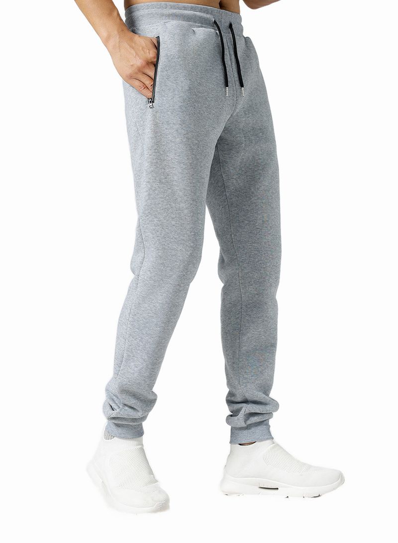 Herren Fleece-Jogginghose – Stretch-Sweathose mit Reißverschluss für Fitnessstudio, Laufen und Freizeit (S-3XL, Schwarz/Grau)_voghion.com