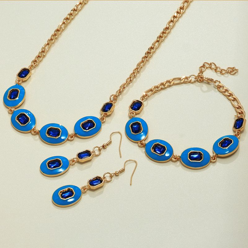 Ensemble de bijoux tendance en métal polygonal texturé pour femme, boucles d'oreilles, collier et bracelet_voghion.com