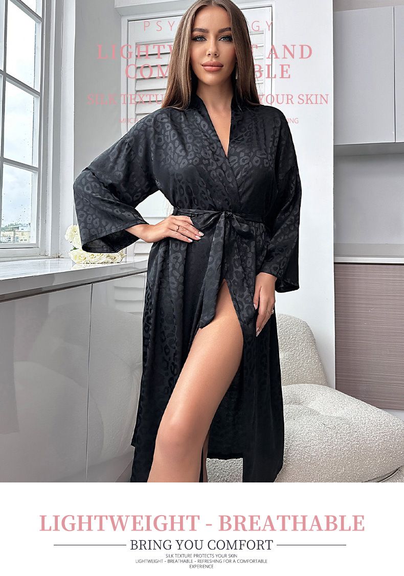 Halflange pyjama voor dames, huiskleding, zwarte band, hotelbadjas, ademende ijszijdepyjama_voghion.com