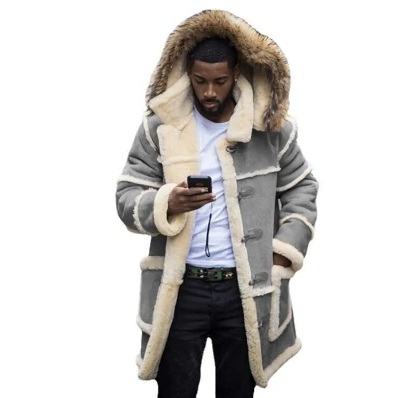 PFHQ Ullfoder för herr Huvjackor i fuskpäls Tjocka Trendiga 2022 Vinter Elegant Tough Guy Mode Casual Shearling_voghion.com