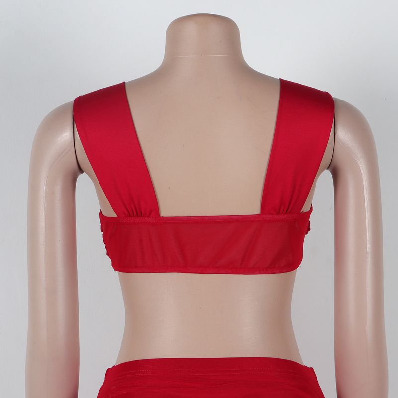 Ensemble deux pièces jupe à volants décontractée pour femme_voghion.com