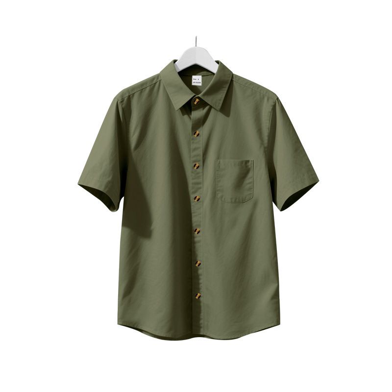 Summer Men's Woven Lapel Solid Color Large Size Casual Simple Business Short Sleeved Shirt Men_voghion.com