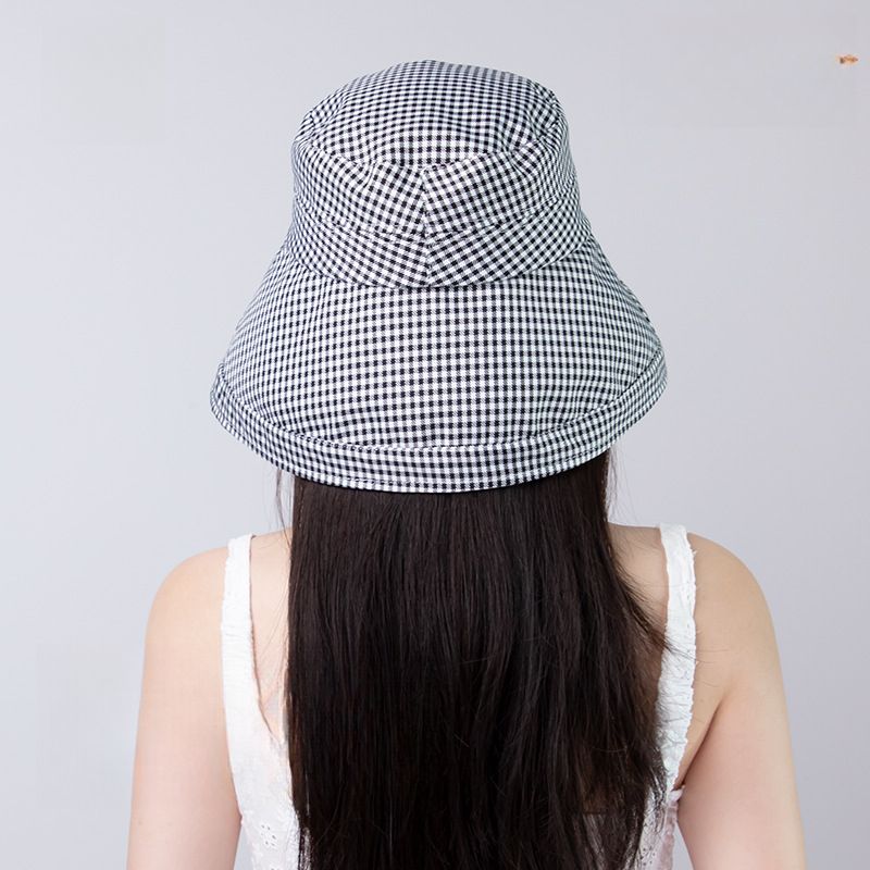 2025 New Fashion Houndstooth Fisherman Hat, Women's, Summer Wide-brimmed Protective Sun Hat, Small Fragrance Style_voghion.com