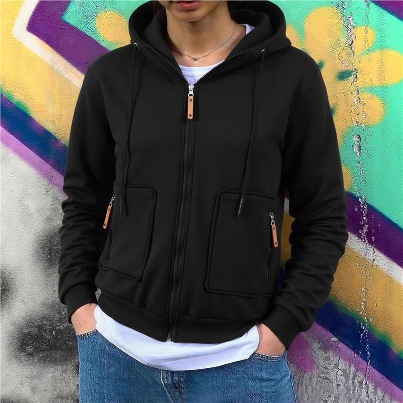 Felpa con cappuccio e fodera in pile con cerniera da uomo, produttore di cardigan con cappuccio_voghion.com