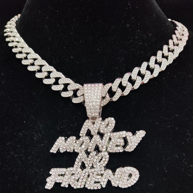 Bărbați, femei, hip hop, fără bani, fără prieteni, colier cu pandantiv cu lanț cubanez de 13 mm, coliere cu gheață hip hop, moda_voghion.com