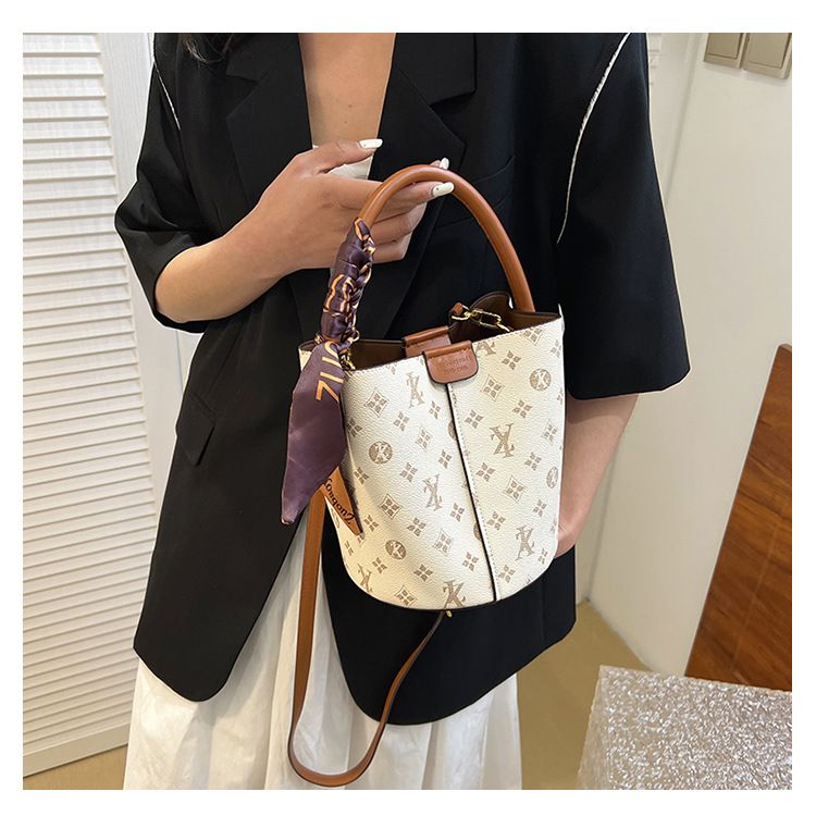Bolsa balde estampada moderna para mulheres - Bolsa de ombro versátil e transversal com bolsa removível, acessório estiloso para o dia a dia_voghion.com