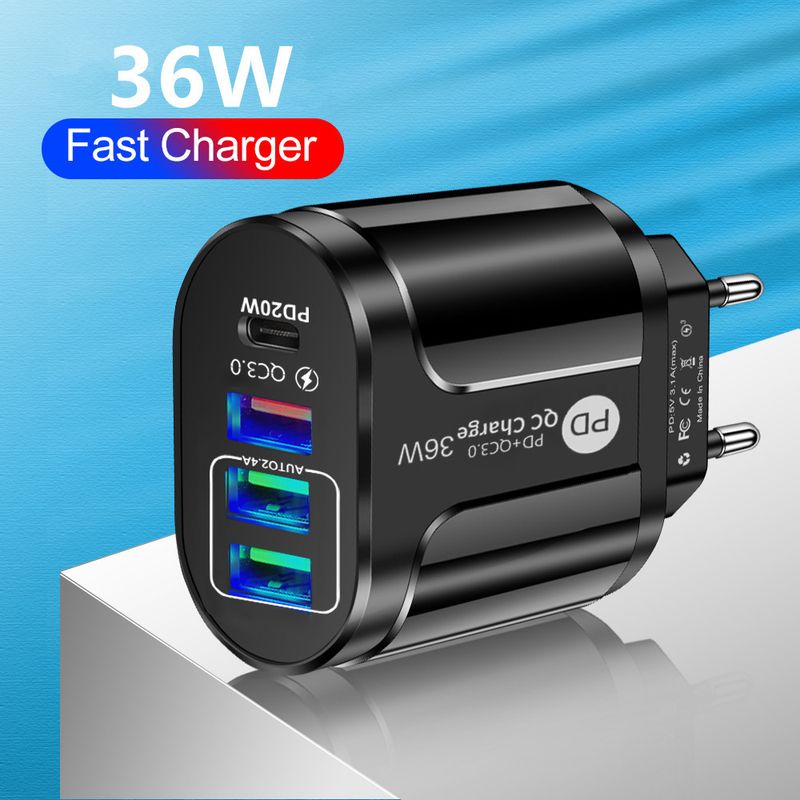 Music Festival 36W PD+QC3.0 2.4A dual fast mobile phone charger with multi port USB and PD head for travel charging_voghion.com