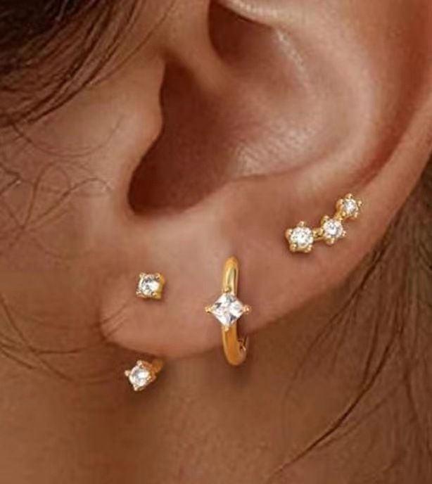 Real Gold Brass Electroplating, Hot Selling Across, Cute Luxury Earrings With Zircon Stars And Butterflies, Three Piece Set_voghion.com