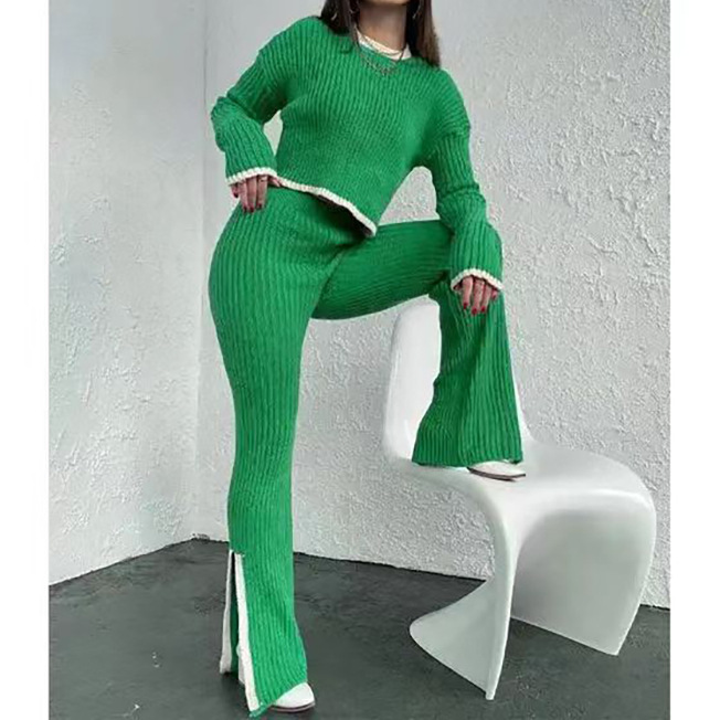 Set maglione in due pezzi con top + pantaloni in maglia a contrasto di colore nuovo stile autunno e inverno da donna_voghion.com