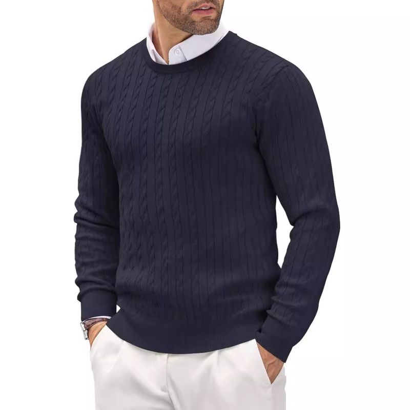 Twisted für Männer mittleren Alters, Herren-Strickpullover mit Rundhalsausschnitt, schmaler Passform, lange Ärmel, lässig, vielseitig_voghion.com