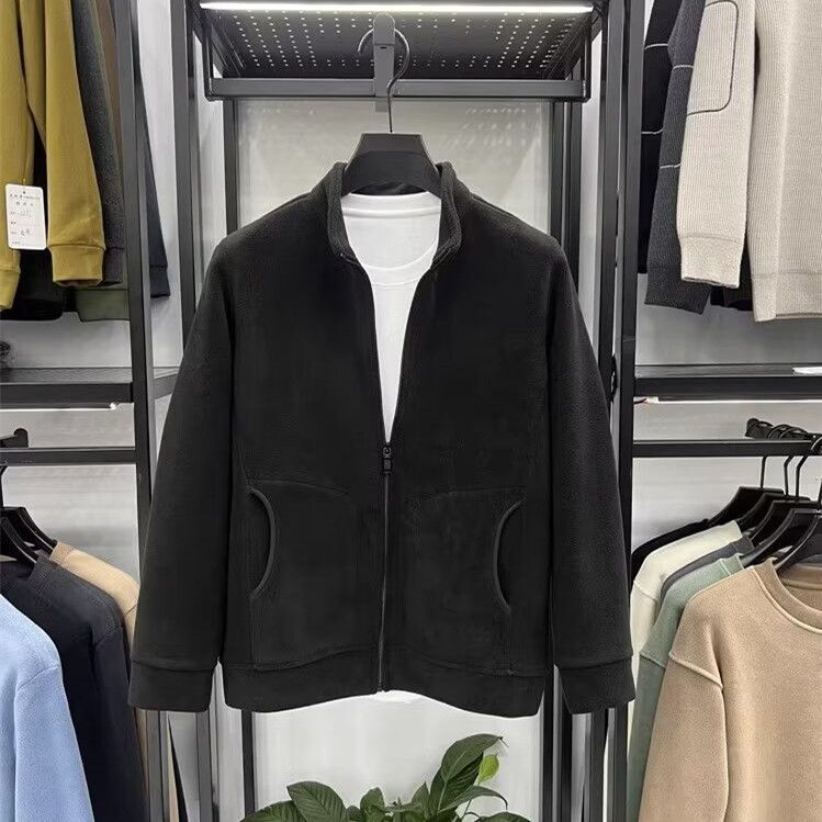 Giacca da uomo con cappuccio e cerniera in pile bifacciale - Caldo pullover con collo alto per autunno inverno - Capispalla casual con fodera in morbido sherpa spesso_voghion.com