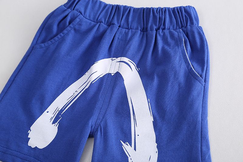 2024 Hot Selling Summer New Boys Matching Solid Color Letter Short Sleeve Shorts Two Piece Set_voghion.com