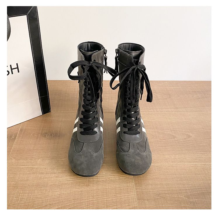 Kadın Ayakkabıları İnek Derisi İç Yükseklik Boks Botları Düz Tabanlı Eğlence Sporları Bağcıklı Martin Botları Kısa Botlar_voghion.com