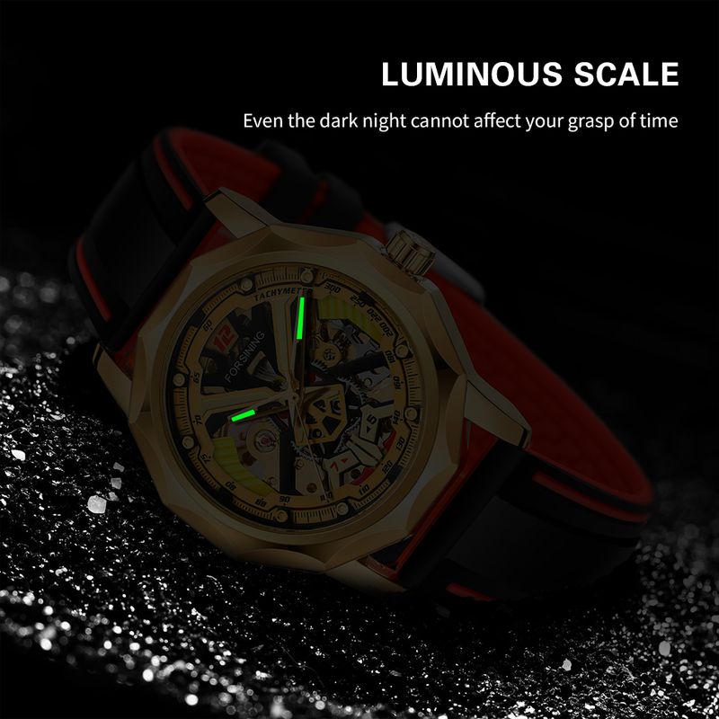 FORSINING Designer Luxury Fashion Steel Skeleton Mechanical Gold Watch For Men Manual Movement Clock Waterproof Silicone Strap_voghion.com
