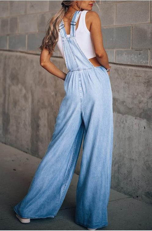 yeni kadın gevşek yan cep kolsuz denim tulum_voghion.com