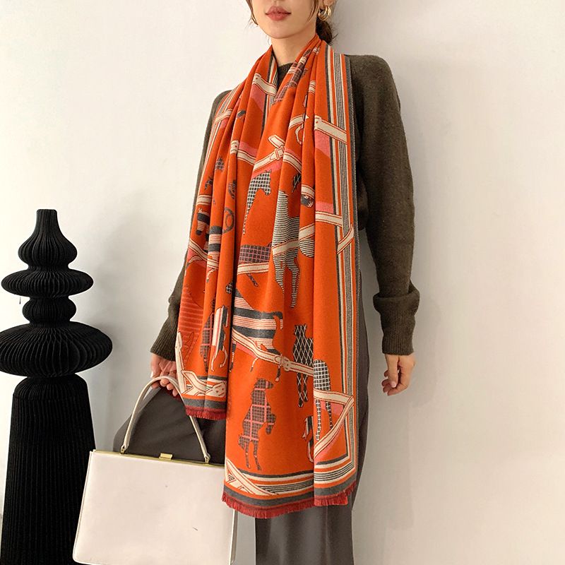 Women's scarf imitation cashmere autumn and winter jacquard warm scarf with a neck elegant scarf_voghion.com