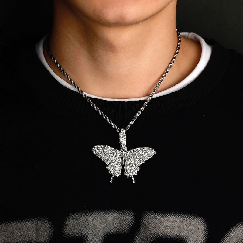 INS Stijl Bling Super Flash Legering Vol Diamanten Vlinder Hanger High End Dames Ketting_voghion.com