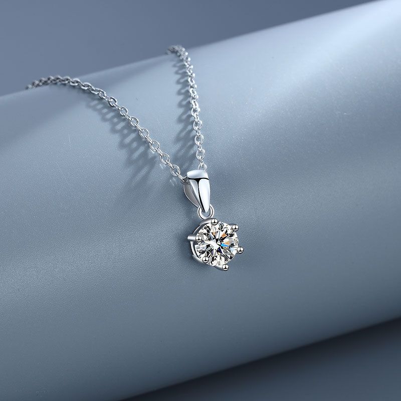 Collana classica in argento sterling a sei griffe con moissanite, semplice catena per clavicola, trasmissione in diretta femminile_voghion.com