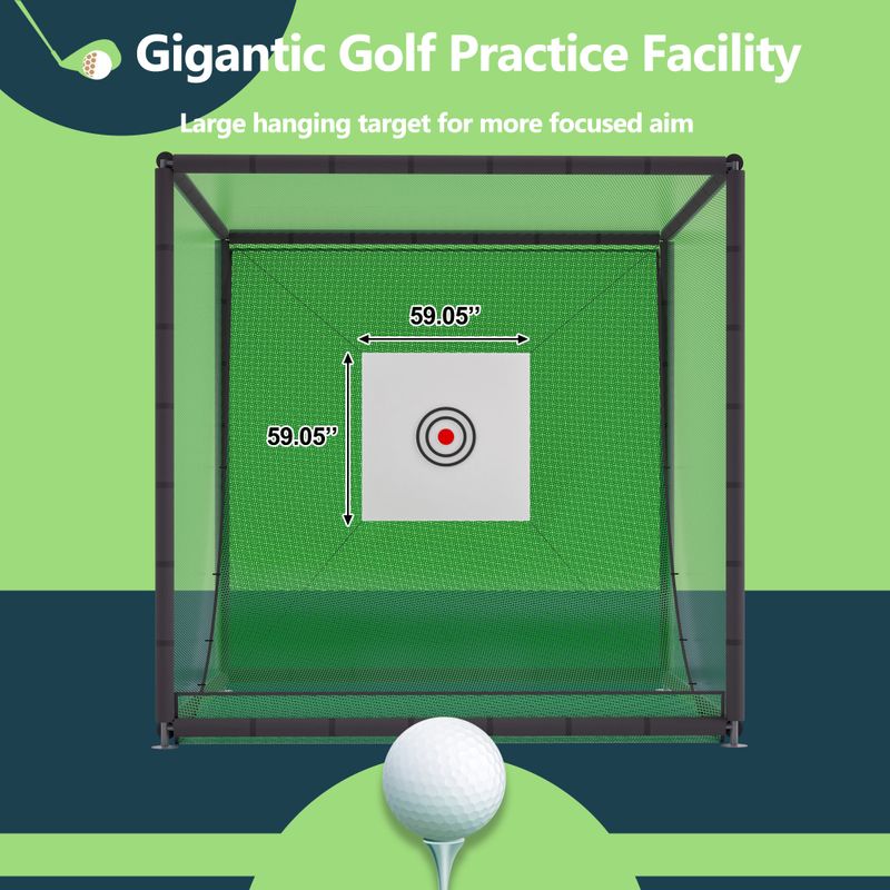 10X10X10FT Golf Practice Net Cage W/ Metal Frame Hitting Net Kit Indoor Outdoor_voghion.com