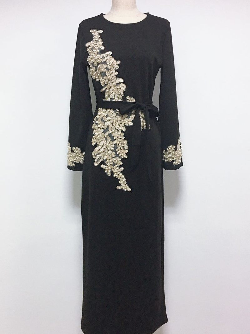 Damenbekleidung im neuen Stil, elegant, bestickt, langer Rock, Spitze, Perlen, Trompetenärmel, Schnürrock_voghion.com