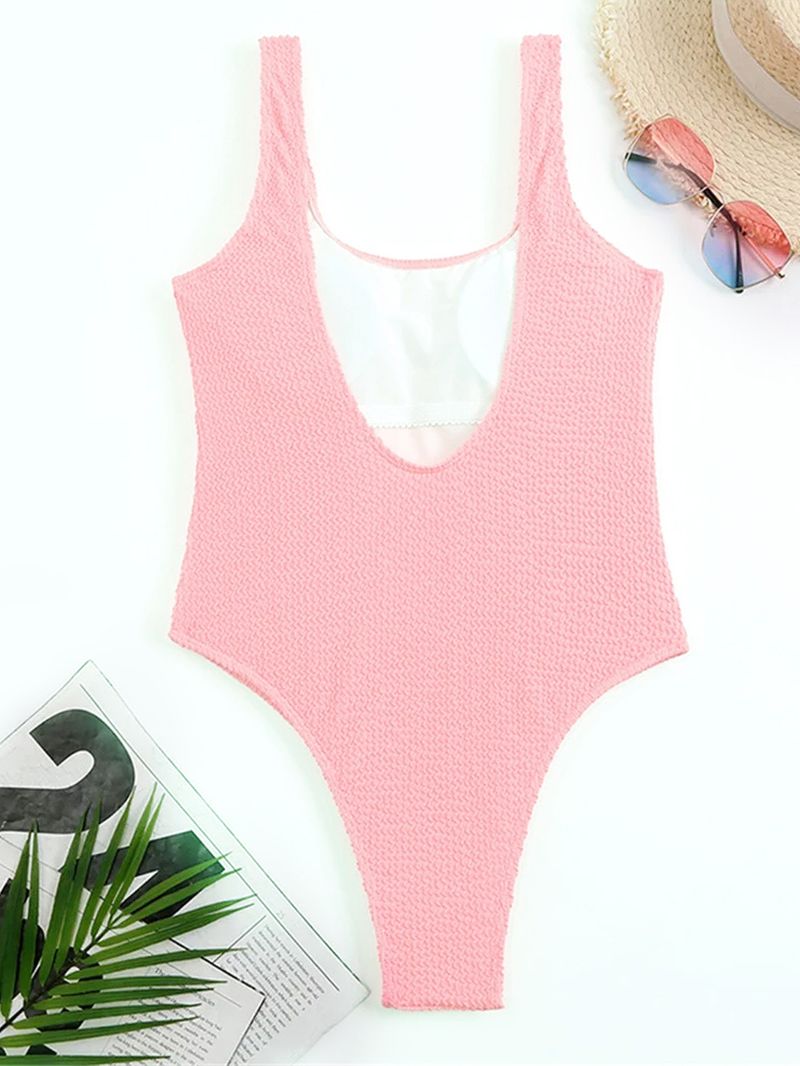 Maillot de bain une pièce à rayures et vagues de couleur unie pour femme, bikini conservateur couvrant le ventre, maillot de bain de plage_voghion.com