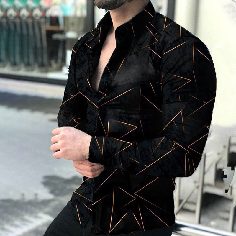 Camicia casual alla moda da uomo, a maniche lunghe, stampata, taglie forti_voghion.com