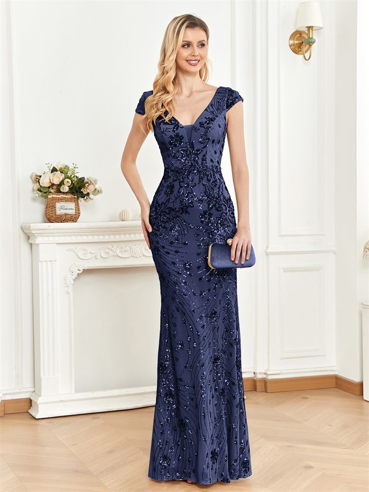 Elegantes Champagner-Abendkleid mit Pailletten für Damen – Slim Fit, langes Meerjungfrauenschwanzkleid für Bankette und Partys_voghion.com