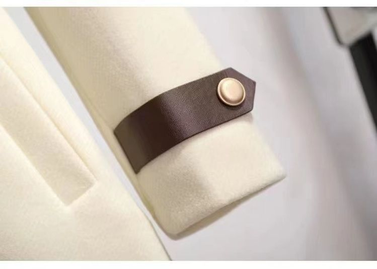 2023 Ny höst- och vinterjacka i ull damkläder yllerockar smalt bälte Elegant lång kappa kvinnlig Beige svart_voghion.com