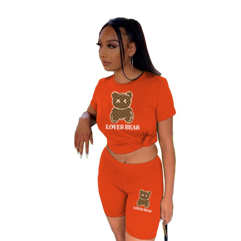 Damen-Trainingsanzug mit T-Shirt-Shorts und Bären-Print_voghion.com