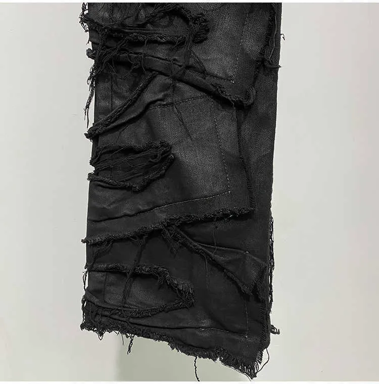 Männer IEFB Neue Darkwear Männer Beschichtete Jeans Multi Thread Dekoration Wachs Bürsten Tuch Elastische High Street 2022 Männlich_voghion.com