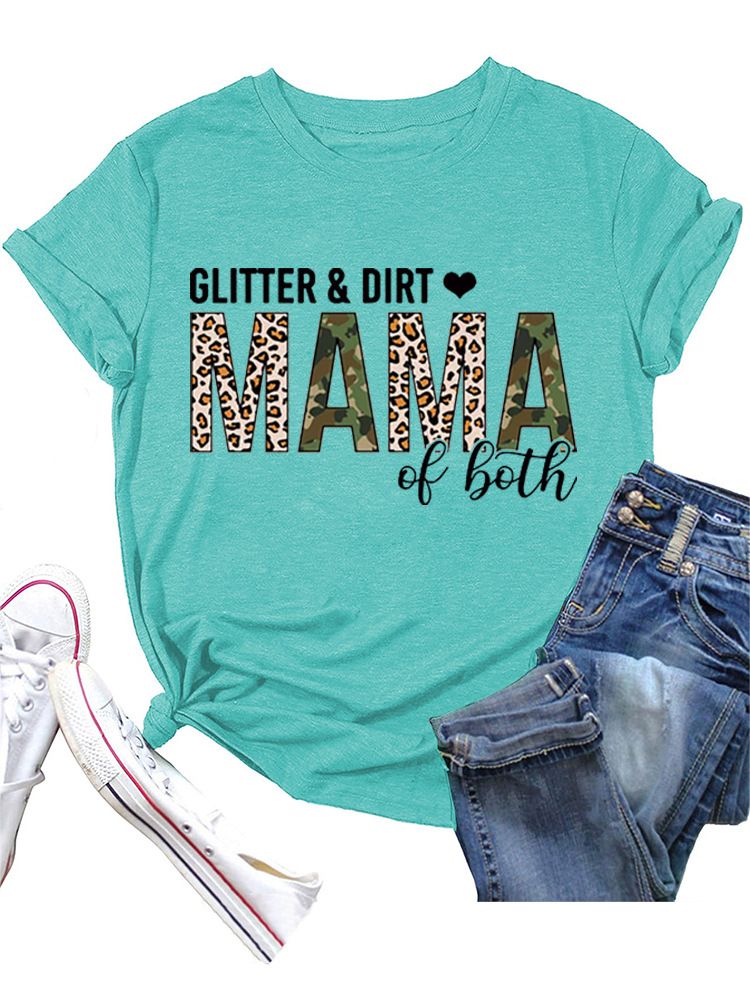 Einfarbiges, lässiges T-Shirt mit Rundhalsausschnitt und Buchstabendruck_voghion.com