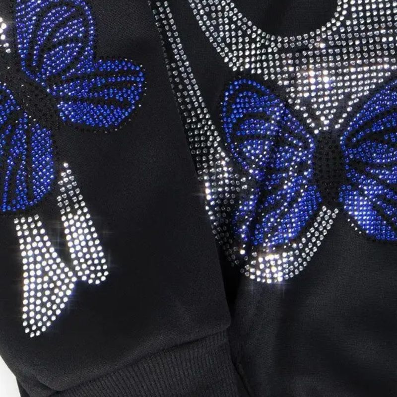 Herreklær Mørk sommerfuglhodeskalle Hot Diamond hettegenser med glidelås og lange ermer_voghion.com