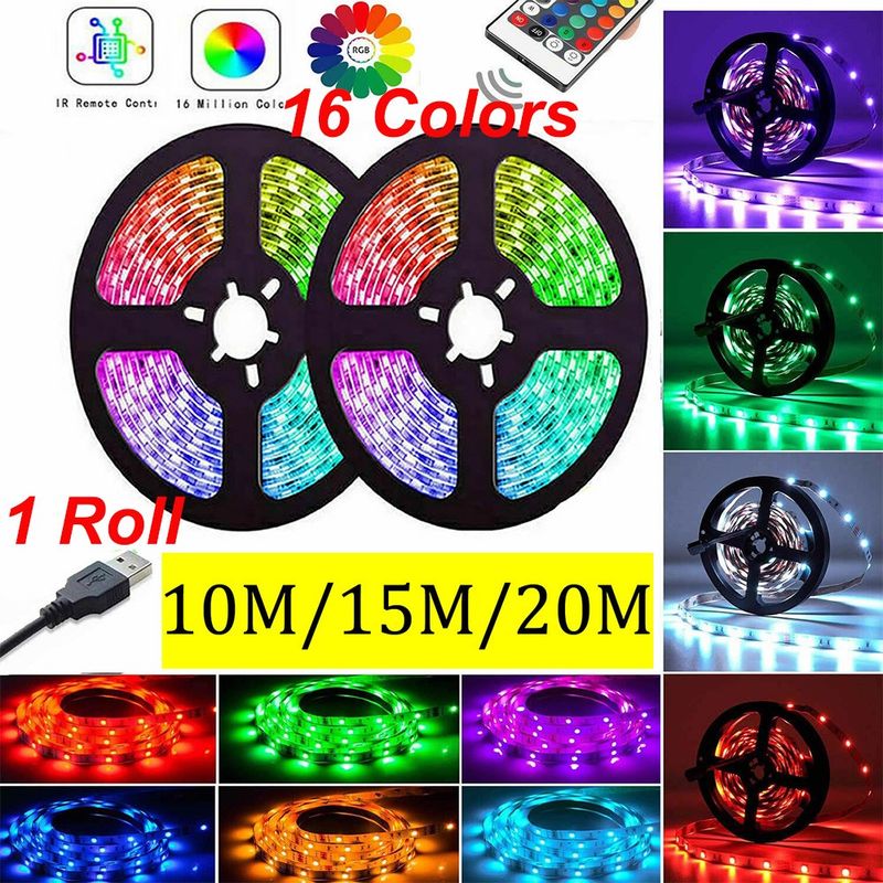 Bande lumineuse LED 1 à 20 m 5050 RVB à changement de couleur pour armoire, cuisine, TV_voghion.com