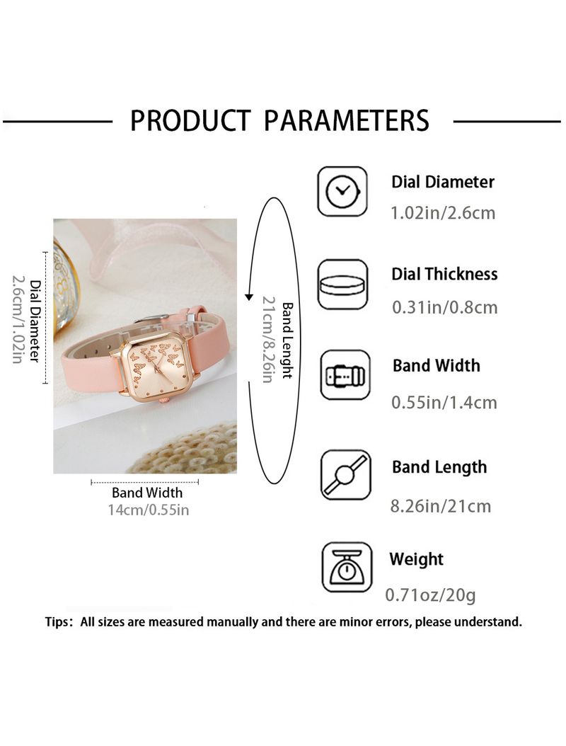 Set di gioielli e orologio da donna vintage a forma di farfalla - Orologio al quarzo con quadrante quadrato, cinturino in pelle e bracciale in perle_voghion.com