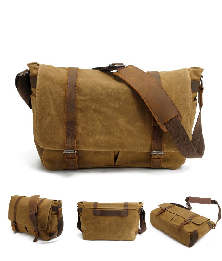Vintage Canvas Shoulder Bag Casual Slant Span Men's Waxed Waterproof Canvas Computer Bag With Messenger Bag_voghion.com