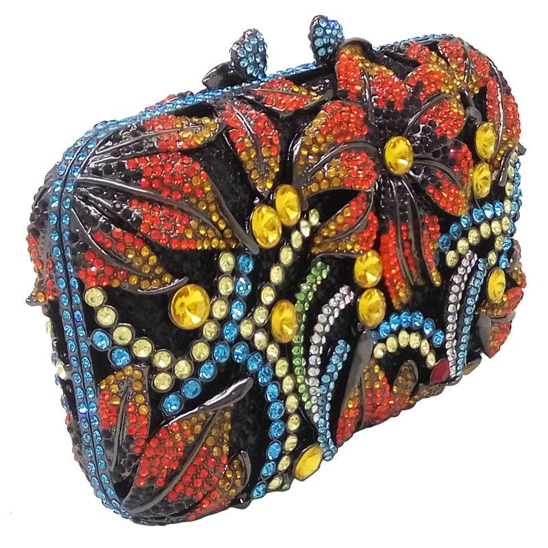 FGG Tote Metalleinlage und Blumenmuster für Damen, Abendtasche mit Strasssteinen, Clutch für Bankette_voghion.com