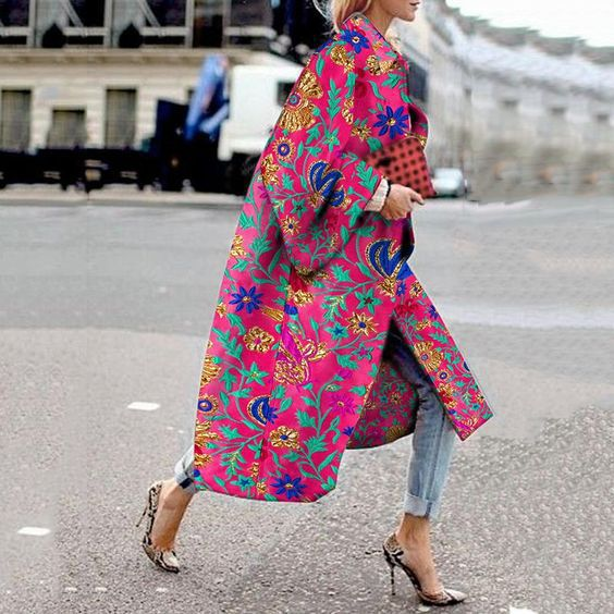 Cappotto a maniche lunghe svasate primavera e autunno 2024 Giacca a vento ampia stampata per donna_voghion.com