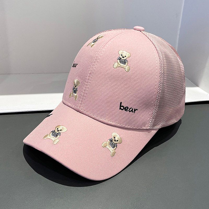 Mit Cartoon-Stickereien versehener Teddybär-Entenschnabel für Kinderausflüge im Frühjahr und Herbst, Sonnenschutz, atmungsaktives Netz mit gebogener Krempe_voghion.com