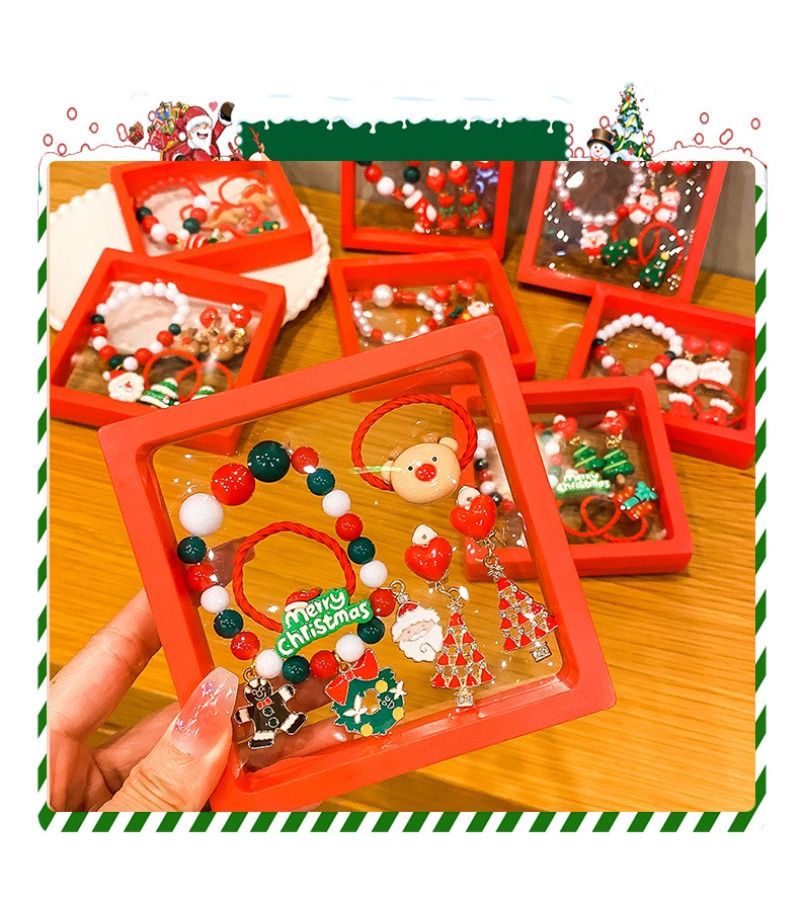 Christmas Jewelry Set For Kids, Festive Beaded Bracelet & Ring Sets With Santa, Snowman & Tree Charms, Holiday Gift & Party Favor Jewelry_voghion.com